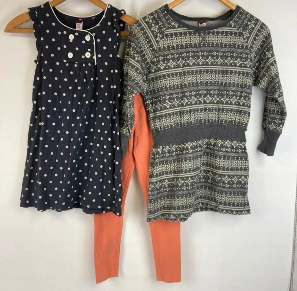Tea Collection Sz 7 Girls Dresses & Lands End Leggings Lot Outfit Set 3pc Bundle